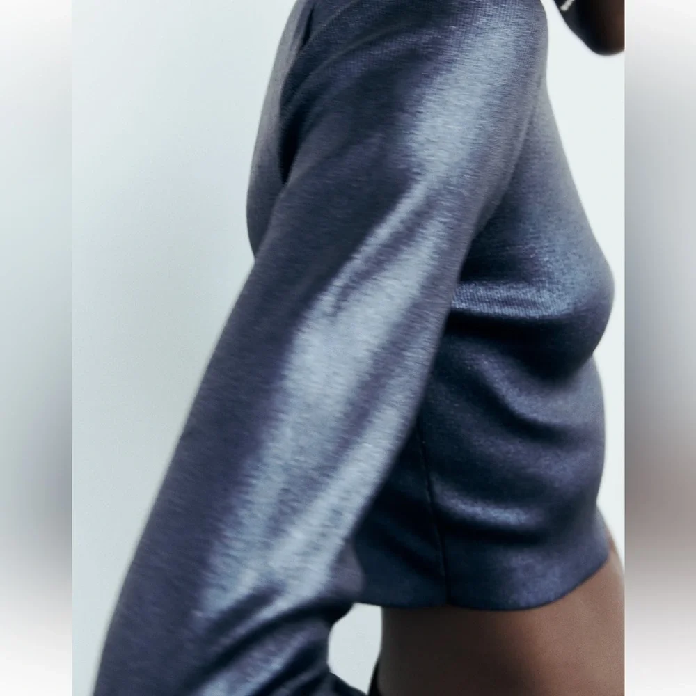 ZARA FOIL KNIT CROP TOP - Picture 4 of 8